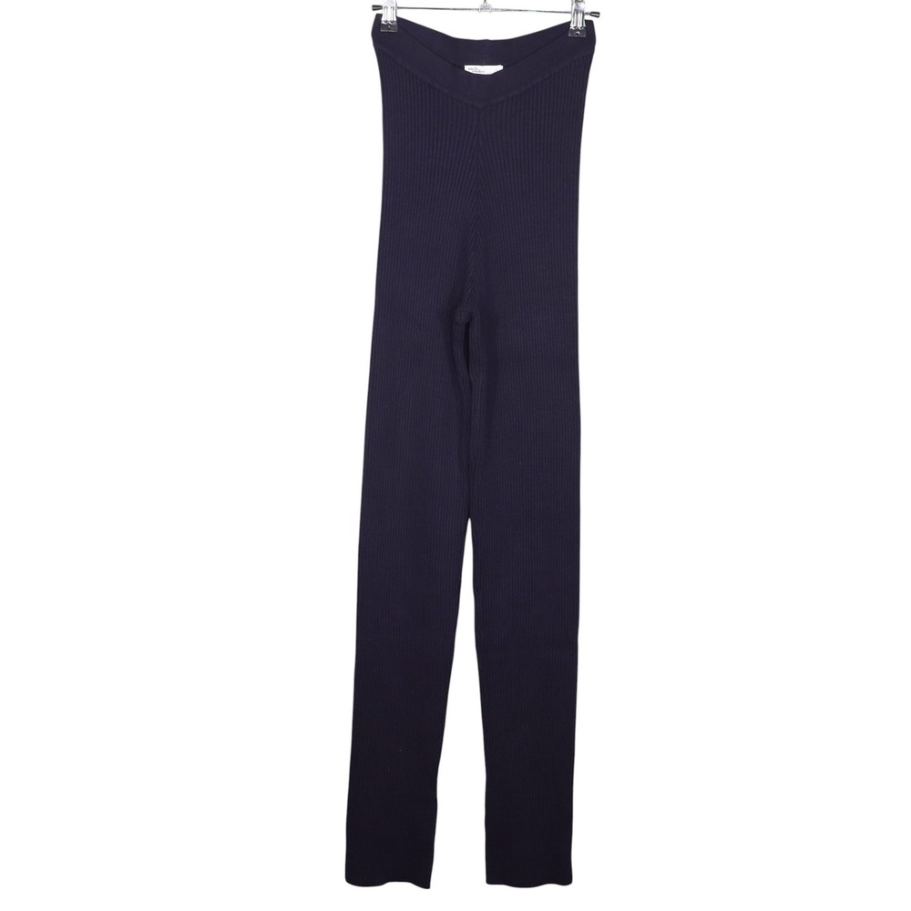Uncle Studios Ribbed Knit Pants Womens Size Large Navy Blue High Waist Stretch